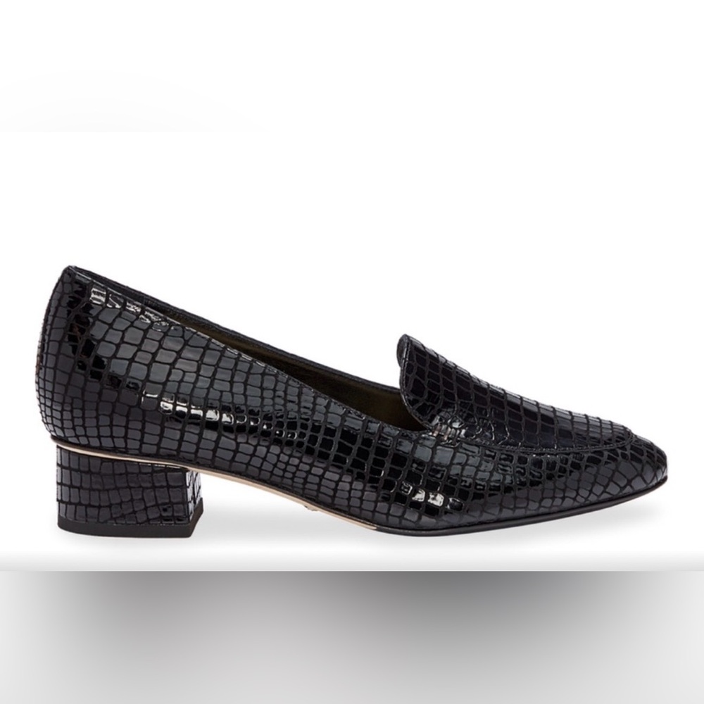 Sarah Flint Rosie Black Croc-Embossed Leather Low Block Heel Loafers